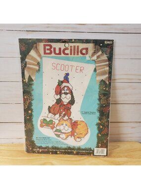 Bucilla My Favorite Pet Cat Dog Cross Stitch Christmas Stocking Kit 1991 Opened